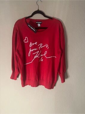 Karl Lagerfeld Red Crewneck Sweater with White Script Heart XL